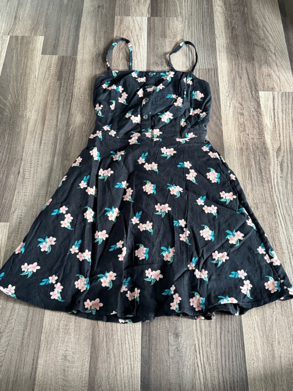 Hollister Black Mini Dress with Pink and Teal Floral Print